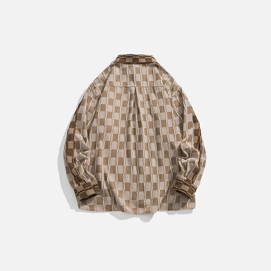 Heren Khaki en Crème Overhemd met Lange Mouwen