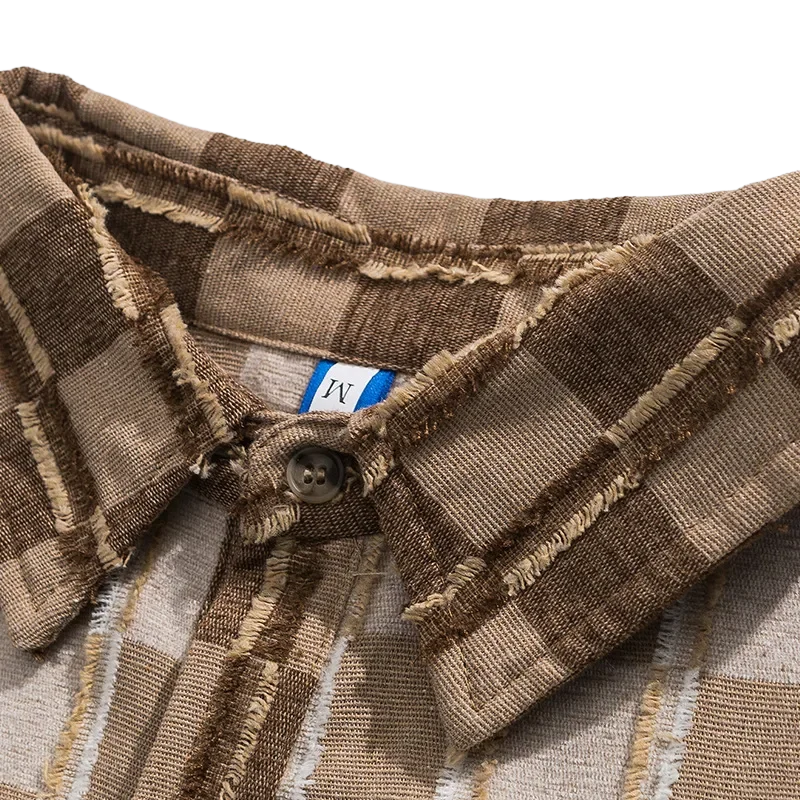 Heren Khaki en Crème Overhemd met Lange Mouwen